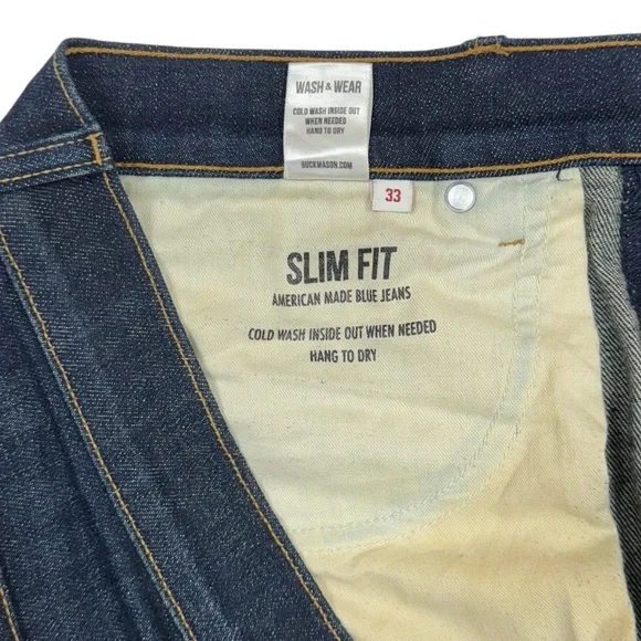Buck Mason Jeans Mens 33x31 Blue Selvedge Denim Slim Dark Wash Faded USA Made - Picture 10 of 14